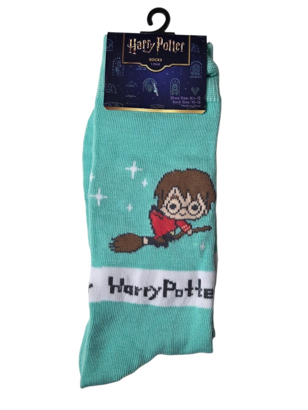 🔥4/$20 Harry Potter Mens Crew Socks NEW Mens 6.5-12 -Green -1 Pair -Quidditch